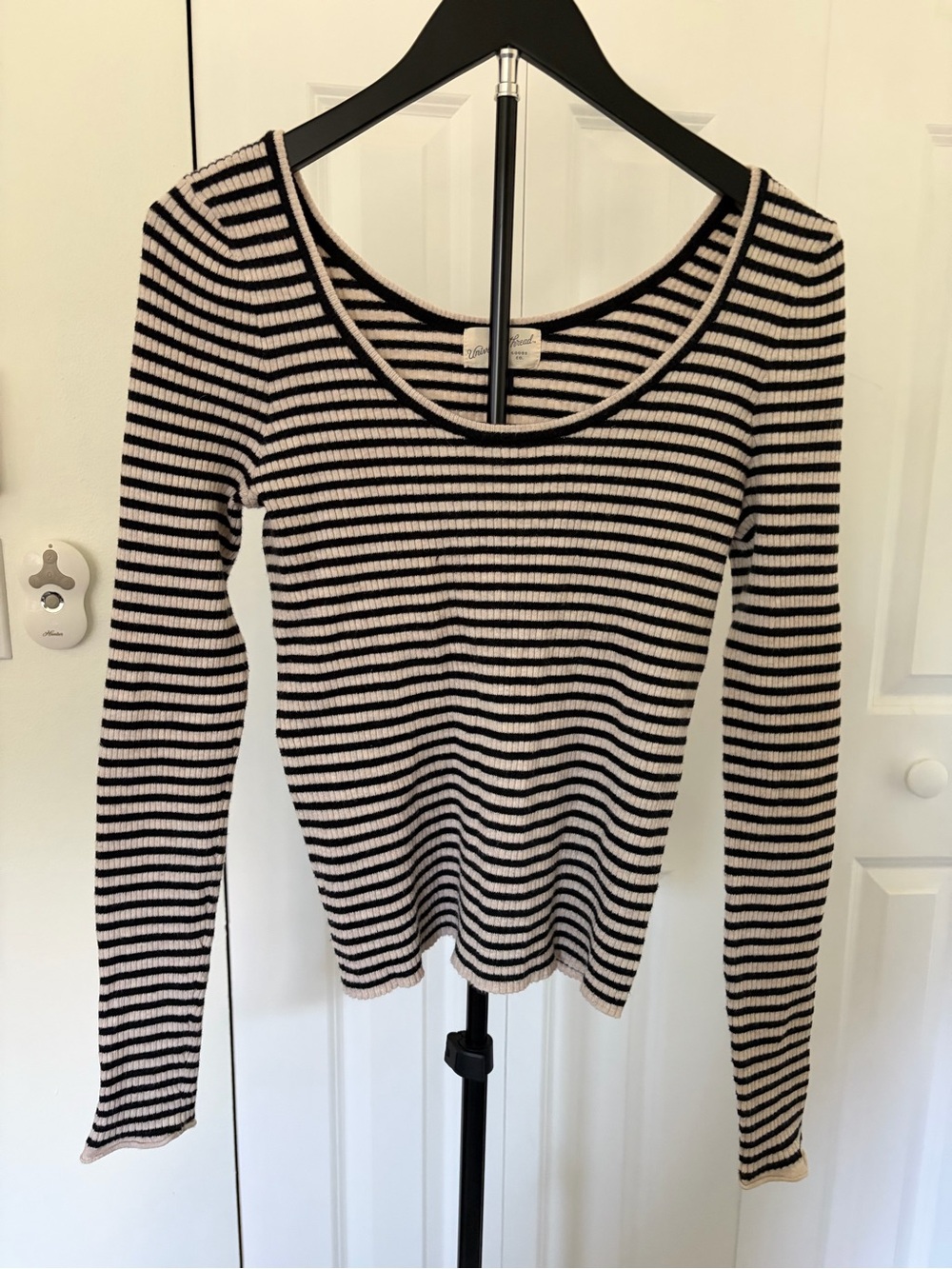 Universal Thread Black and Cream Striped Ribbed Top
